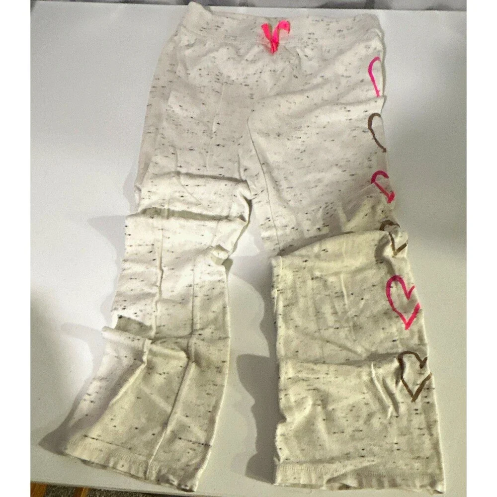 Justice Girls Size 10 White Speckled Heart Sweat Pants Drawstring Waist